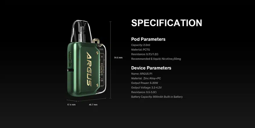 VOOPOO Argus P1 Pod Kit Specification VOOPOO Argus P1 Pod Kit Specification