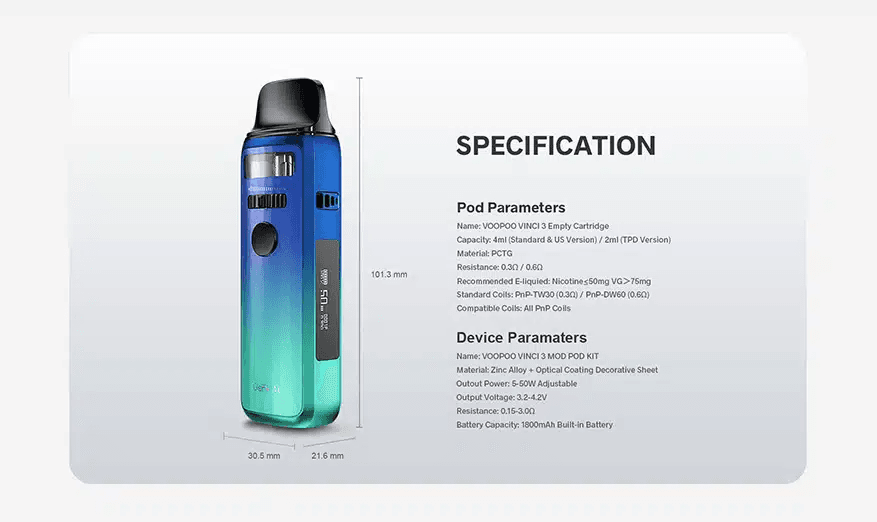 VOOPOO VINCI 3 Specification VOOPOO VINCI 3 Specification